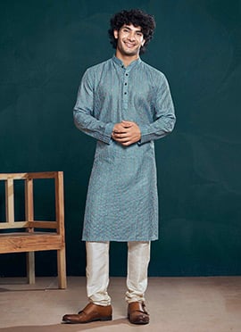 Blue Viscose Sequins Kurta Pyjama
