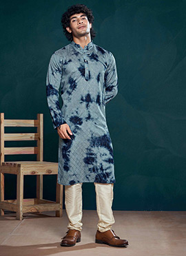 Blue Viscose Sequins Tie And Dye Print Kurta Pyjama