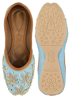 Blue Zardosi Hand Embroidered With Beads Work Juti