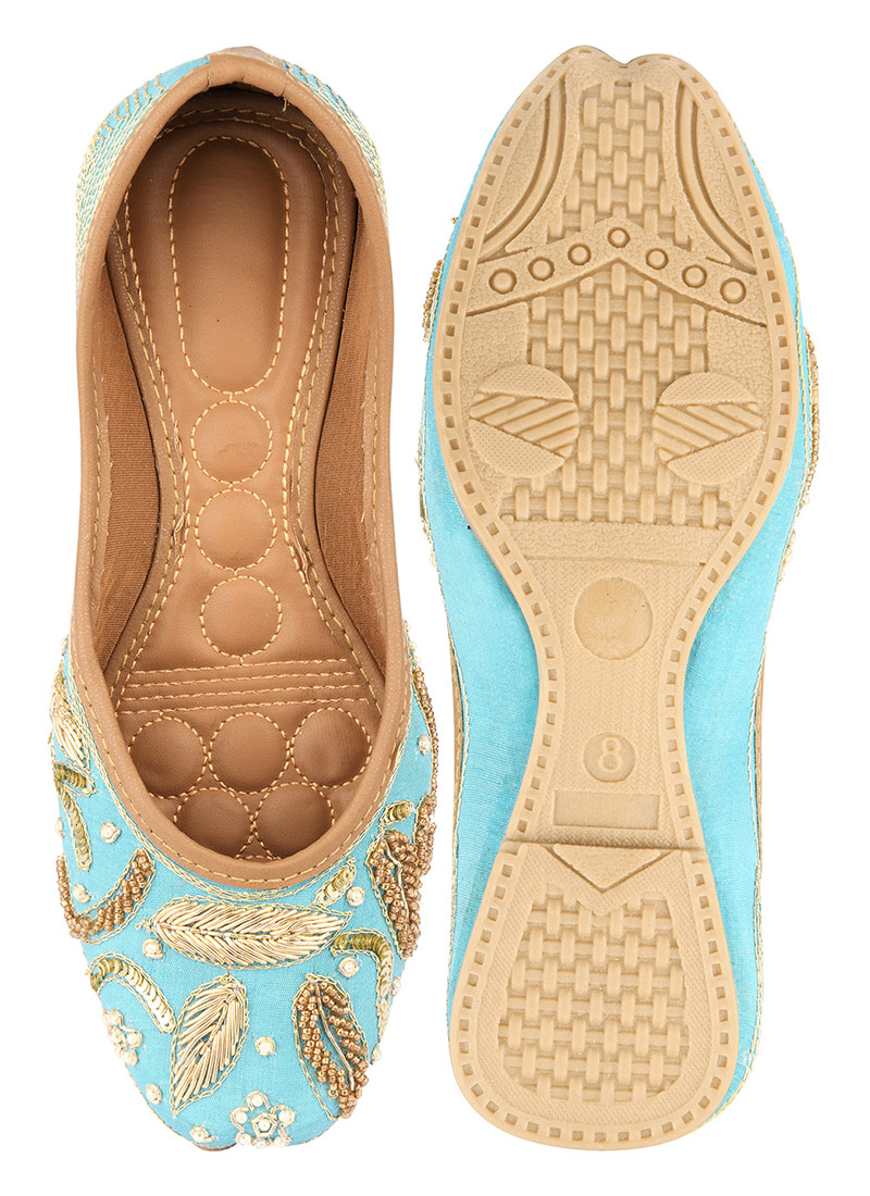 Blue Zardosi Sequins And Moti Work Juti