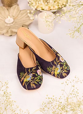 Blue Zardosi With Beads Work Heels Juti