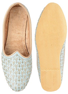 Blue Zari Embroidered Mojri