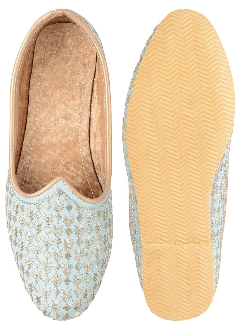 Blue Zari Embroidered Mojri