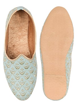 Blue Zari Embroidered Mojri
