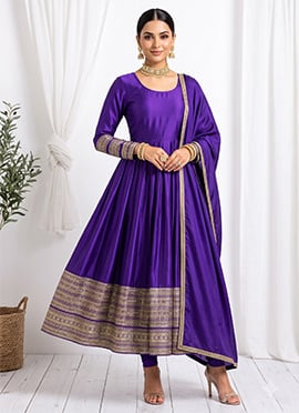 Blue Zari Silk Anarkali Suit