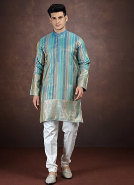 Blue Zari Silk Kurta Pyjama