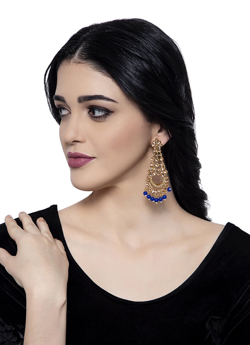 BlueGold Plated Kundan Pearl Traditional Dangler Earrings After Six Wear