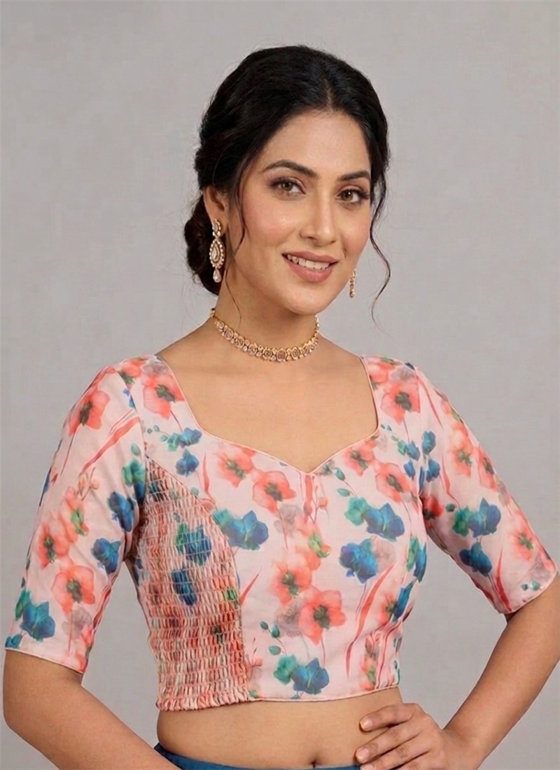 Blush Bloom Georgette Stretchable Blouse Festive Wear