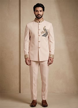 Blush Pink Doniar Satin Embroidered Beads Work Jodhpuri Suit Set