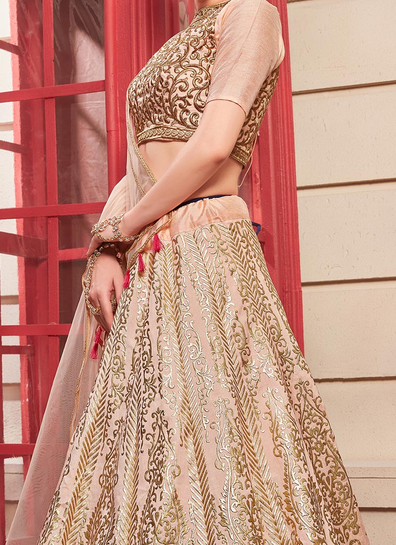 Buy Blush Pink Foil Work Umbrella Lehenga, Printed, a line lehenga