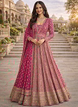 Blush Pink Georgette Embroidered Sequins Thread Anarkali Suit