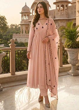 Blush Pink Georgette Resham Embroidered Anarkali Suit