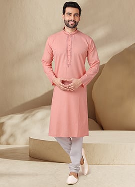 Blush Pink Handloom Cotton Kurta Pyjama