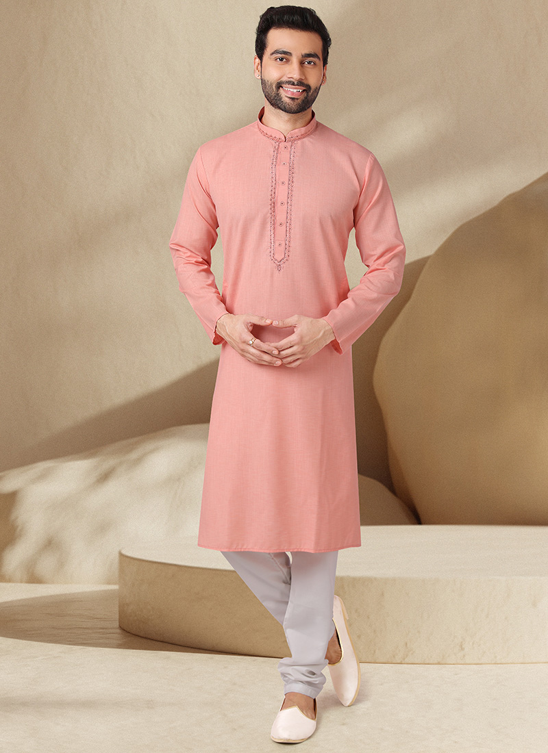 Blush Pink Handloom Cotton Kurta Pyjama