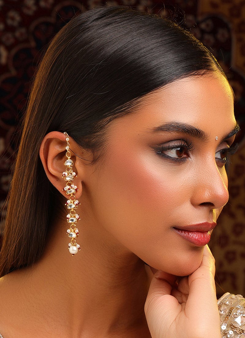 Blush Pink Kundan Beads Danglers Festive Wear