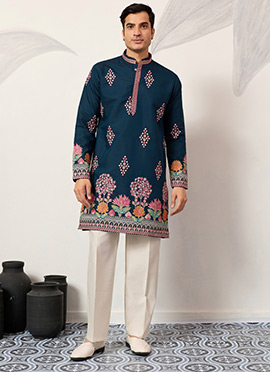 Blush Pink Viscose Silk Embroidered Sequins Thread Kurta