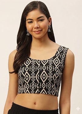 Bold Black Cotton Printed Blouse