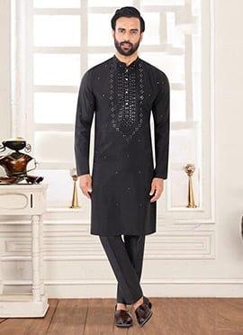 Bold Black Rayon Embroidered Sequins Thread Kurta Pyjama