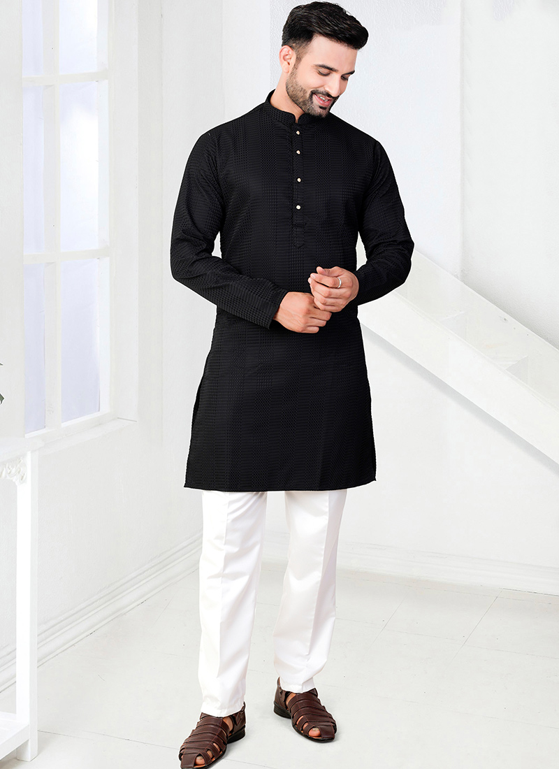 Bold Black Rayon Kurta Pyjama Festive Wear