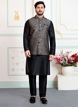 Bold Black Silk Jacquard Bandi Set