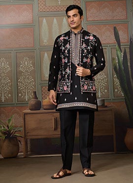 Bold Black Viscose Silk Embroidered Sequins Thread Bandi Set