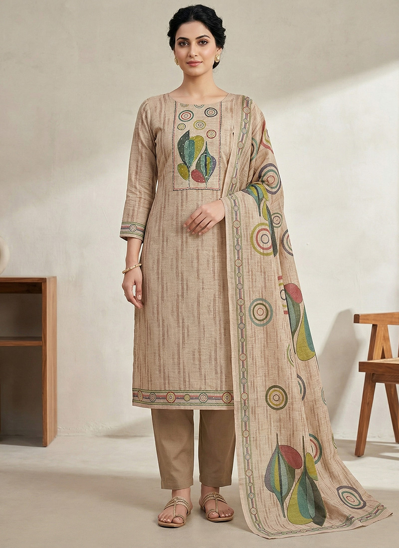 Bold Orange Linen Shimmer Digital Print Straight Pant Suit After Six Wear