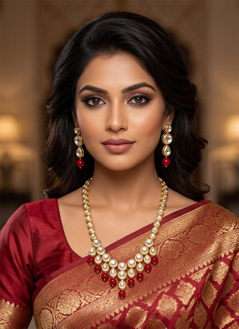 Bold Red Kundan Pearl Necklace Wedding Wear