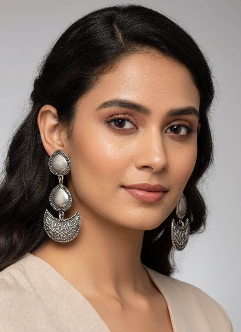 Bold Silver Oxidised Drop After Six Wear