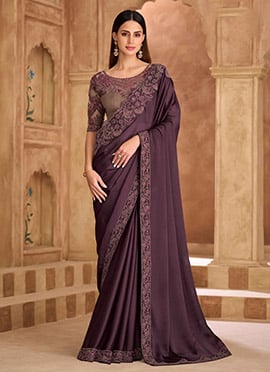 Bold Wine Chiffon Embroidered Sequins Zari Saree