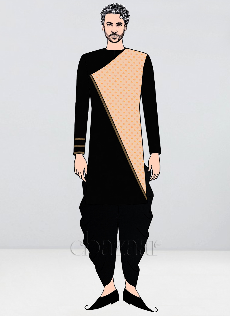 Ethnovog Custom Made Black Taffeta Kurta
