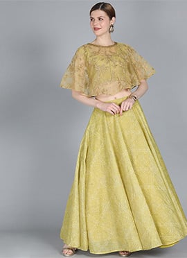 Ethnovog Green Cape Lehenga Set