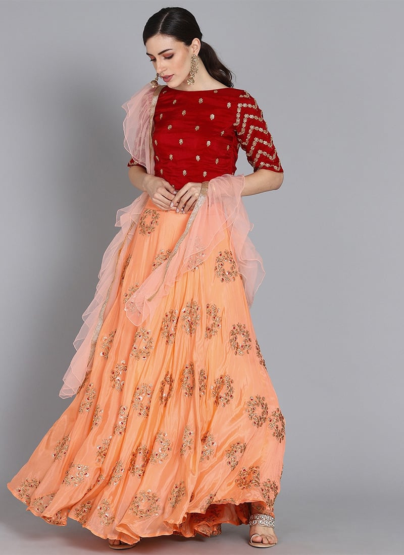 Ethnovog Peach Lehenga Set Wedding Wear