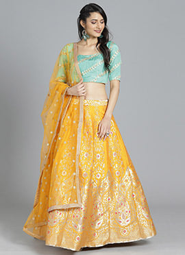 Ethnovog Yellow N Blue Lehenga