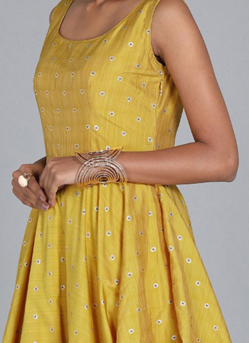 Shop Bollywood Vogue Mustard N Grey Jacket Style Gown Ready to wear