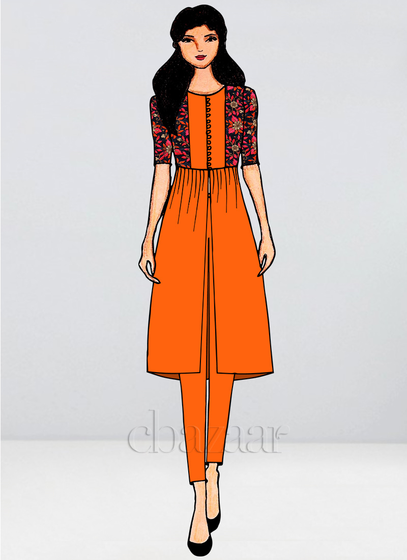 Shop Bollywood Vogue Orange Straight Pant Suit Made to Measure dress