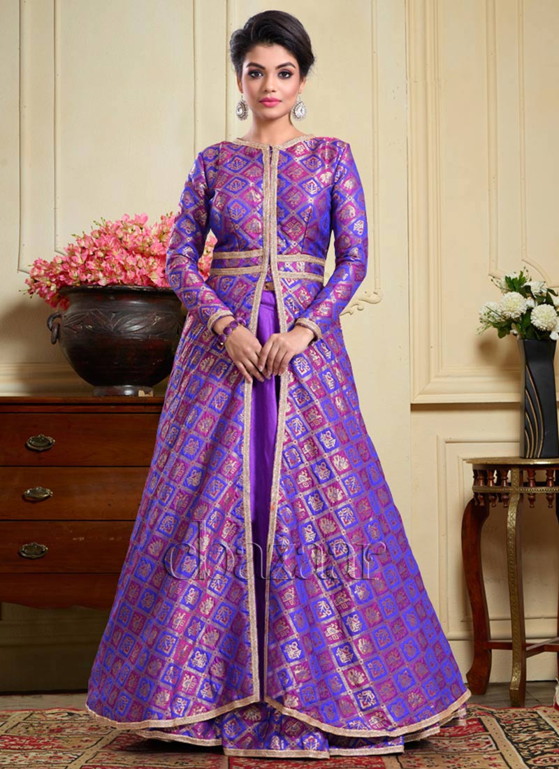 Ethnovog Purple Brocade Jacket N Lehenga Wedding Wear