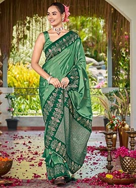 Bottle Green Banarasi Satin Silk Regal Zari Woven Saree