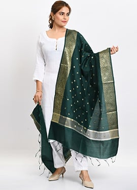Bottle Green Banarasi Silk Weaving Work Dupatta