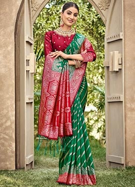 Bottle Green Banarasi Silk Zari Woven Saree