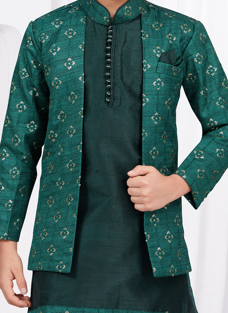 Boys Banarasi Silk Dress  Set in Mint Green main image 0