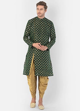 Bottle green Dupion Silk Printed Kurta Pyjama