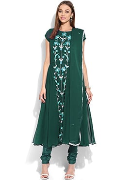Bottle Green Georgette Embroidered Anarkali Suit
