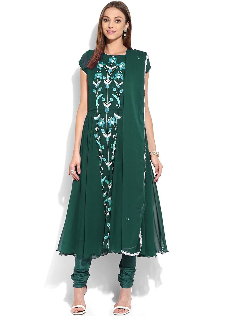 Bottle Green Georgette Embroidered Anarkali Suit Party Wear