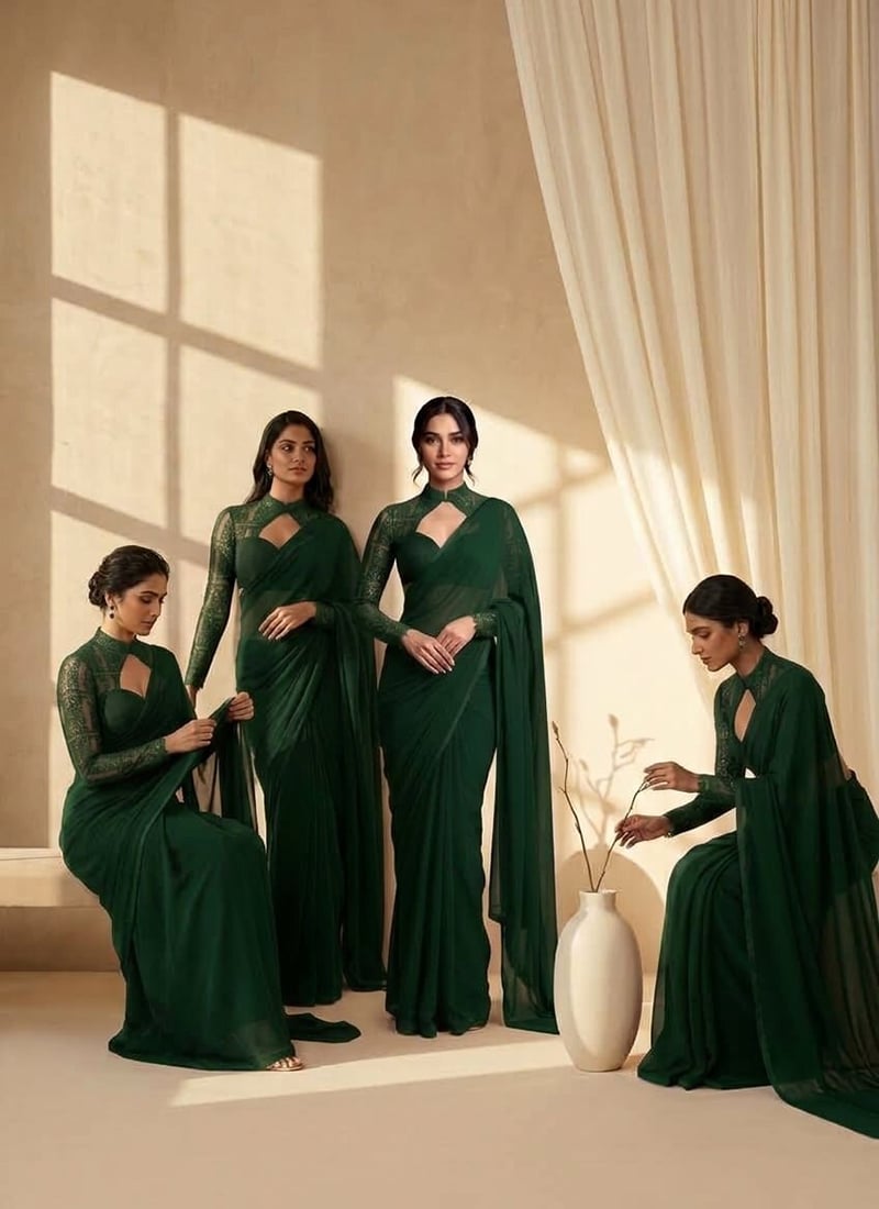 Bottle Green Georgette Saree with Resham Embroidered After Six Wear