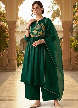 Bottle Green Resham Embroidered Silk Anarkali Suit