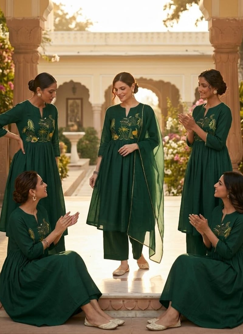 Bottle Green Resham Embroidered Silk Anarkali Suit Festive Wear