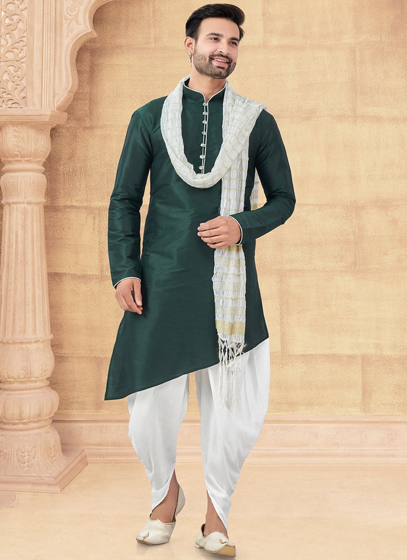 Bottle Green Silk Dhoti Kurta Festive Wear