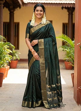 Bottle Green Soft Silk Zari Woven Saree