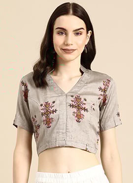 Breathable Grey Cotton Printed Blouse