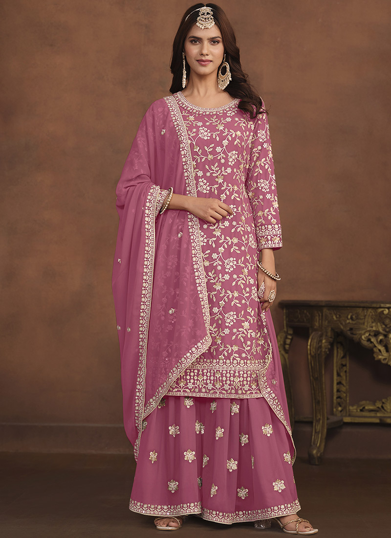 Breathtaking Embroidered Sequins Palazzo Suit Party Wear